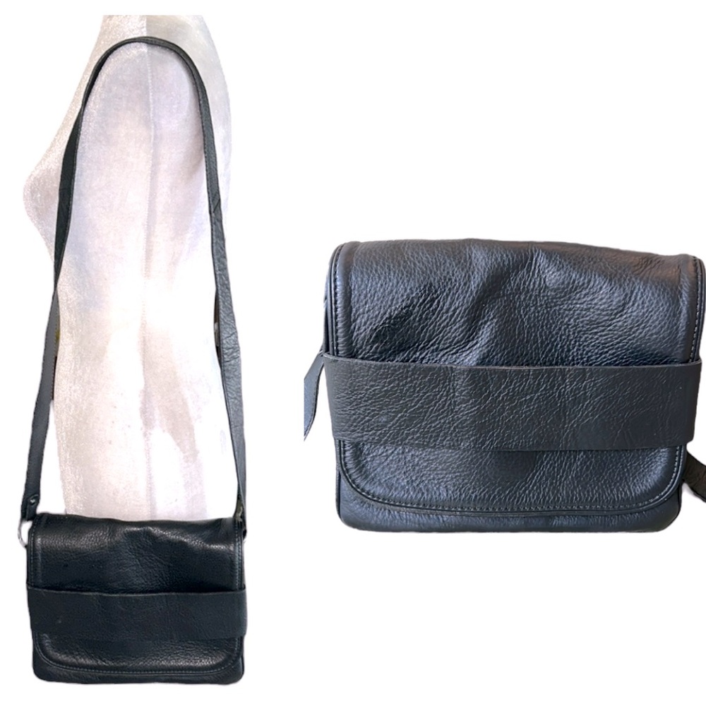 Just Female Ever Black Leather Flap Shoulder Bag Crossbody